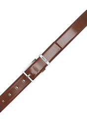 Pánsky koňakový kožený opasok PASMS-0263-1F(W26), pohľad zhora na produkt na bielom pozadí.