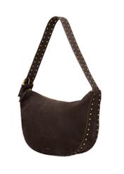 Dámska hnedá semišová kabelka hobo TORES-1384-1I(Z26) - diagonálny pohľad na produkt, na bielom pozadí.