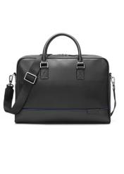 Čierna kožená taška na notebook TORMS-0494-99(W26) - pohľad spredu na produkt, na bielom pozadí.