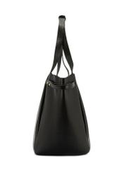 Čierna kožená nákupná taška TORES-1207-9I(W26) - bočný pohľad na produkt, na bielom pozadí.