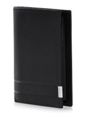 Čierna pánska kožená peňaženka PORMS-0145B-99(Z25), diagonálny pohľad na produkt na bielom pozadí.