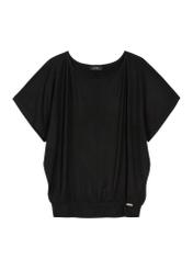 Schwarze Damenbluse mit Manschetten BLUDT-0170-99(W25), Produktansicht von vorne auf weißem Hintergrund.