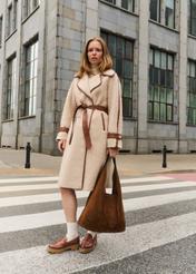 Dámsky béžový kožuch s vlnou FUTDW-0035-80(Z25)