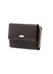 Dámska kožená peňaženka tmavohnedej farby PORES-0987-1I(W26), diagonálny pohľad na produkt na bielom pozadí.