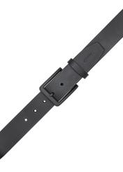 Pánsky čierny kožený opasok PASMS-0279-99(W26) - pohľad na produkt zhora, na bielom pozadí.