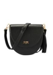 Dámska čierna kožená taška cez rameno TORES-1283-9I(W26) - pohľad spredu na produkt, na bielom pozadí.