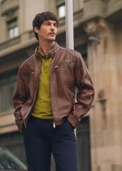 Pánska kožená bunda v koňakovej farbe KURMS-0397-1F(W26)