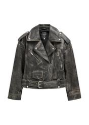 Dámska krátka kožená motorkárska bunda KURDS-0434-99(W26) - pohľad spredu na produkt, na bielom pozadí.