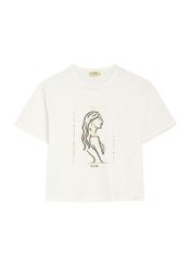 Biele dámske tričko s potlačou TSHDT-0153-0B(W26), pohľad spredu na produkt na bielom pozadí.