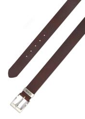 Pánsky hnedý kožený opasok PASMS-0127-1H(Z26), pohľad zhora na produkt na bielom pozadí.