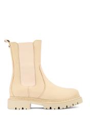 Dámske kožené čižmy Chelsea béžovej farby BUTYD-1092-81(Z25), pohľad na produkt zboku na bielom podklade.