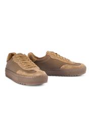 Dámske kožené tenisky v chladnej béžovej farbe BUTYD-1260-1K(W26), diagonálny pohľad na produkt na bielom pozadí.