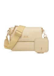 Svetložltá dámska taška cez rameno s retiazkou TOREC-0767-2A(W26), pohľad spredu na bielom pozadí.