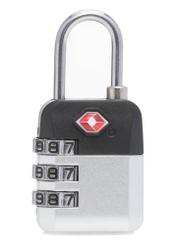 Strieborný kombinovaný zámok TSA AW-015-0004-92(W25), pohľad zozadu na bielom pozadí.