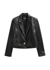 Dámska krátka kožená bunda KURDS-0522-99(W26) - pohľad spredu na produkt, na bielom pozadí.