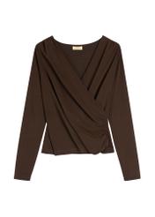 Tmavohnedá dámska blúzka BLUDT-0203-1I(W26), pohľad spredu na bielom pozadí.
