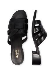 Dámske kožené šľapky na blokovom podpätku BUTYD-1265-99(W26), pohľad na produkt zhora na bielom pozadí.