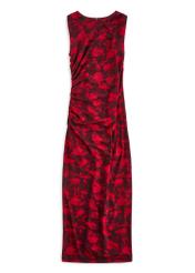 Bordové kvetinové viskózové šaty SUKDT-0245-49(Z25), pohľad na produkt spredu na bielom pozadí.