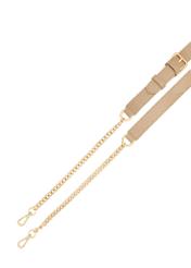 Tmavobéžová kožená polkruhová taška cez rameno TORES-0972F-1K(W26) - pohľad na pruhy na bielom podklade.