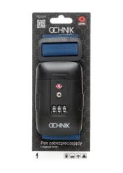 Námornícky modrý opasok na batožinu AW-011-004-7D(W26), pohľad na produkt s obalom na bielom pozadí.