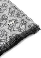 Veľká sivá dámska šatka s monogramom SZADT-0130A-91(Z25), detailný záber na produkt, pohľad na bielom pozadí.