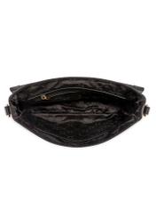 Čierna kožená taška cez rameno TORES-1266-9I(W26) - pohľad na produkt zhora, na bielom pozadí.