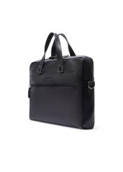 Čierna kožená taška na notebook TORMS-0496-99(W26) - diagonálny pohľad na produkt, na bielom pozadí.