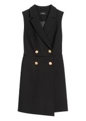 Čierny dámsky overal KOBDT-0009-99(W26) - pohľad spredu na produkt, na bielom pozadí.