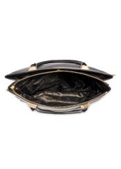 Dámska kožená čierna nákupná kabelka TORES-1204-9I(W26), pohľad na produkt zhora na bielom pozadí.