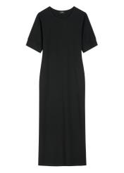 Čierne bavlnené midi šaty SUKDT-0256-99(W26) - pohľad spredu na produkt, na bielom pozadí.