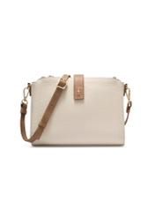 Kožená krémová kabelka cez rameno TORES-1275-0B(W26), pohľad spredu na bielom pozadí.