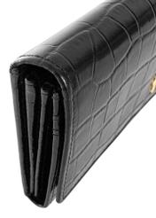 Dámska kožená peňaženka PORES-0889-9G(W26) s čiernym krokodílím vzorom, detail produktu na bielom pozadí.