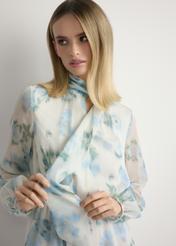 Dámske krémové kvetinové šaty SUKDT-0265-7P(W26), detailný záber produktu na siluete modelky.