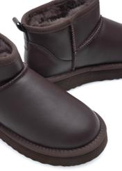 Dámske hnedé kožené snehule BUTYD-1219-89(Z25), detail produktu na bielom pozadí.