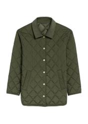 Dámska khaki bunda s golierom KURDT-0596-55(Z25) - pohľad spredu na bielom pozadí.