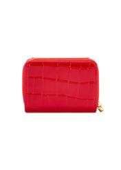 Malá červená dámska peňaženka z krokodílej kože POREC-0352A-42(Z25), pohľad na produkt zozadu na bielom pozadí.