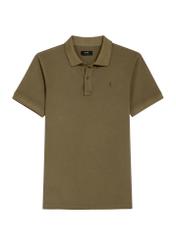Pánske khaki polo tričko POLMT-0055A-8D(W26), pohľad spredu na bielom pozadí.