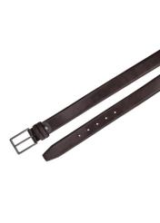 Pánsky hnedý kožený opasok PASMS-0284-1I(Z26), pohľad na produkt zhora na bielom pozadí.