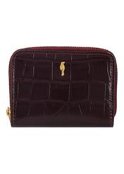 Dámska peňaženka v bordovej farbe s krokodílím vzorom PORES-0888B-4D(Z26), pohľad spredu na bielom pozadí.