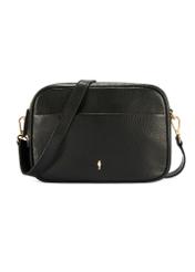 Čierna malá dámska kožená kabelka TORES-1284-9I(W26) - pohľad spredu na produkt, na bielom pozadí.