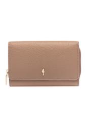 Veľká ružová kožená dámska peňaženka PORES-0801H-5D(W26), pohľad spredu na bielom pozadí.