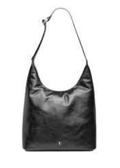 Čierna veľká kožená dámska kabelka TORES-1225-99(W26) - pohľad na produkt spredu, na bielom pozadí.