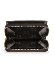 Malá čierna kožená dámska peňaženka PORES-0833R-99(Z25) - pohľad na otvorený produkt zhora na bielom pozadí.