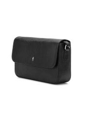 Dámska čierna kožená taška cez rameno TORES-1245-99(W26) - diagonálny pohľad na produkt na bielom pozadí.