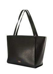 Čierna kožená nákupná taška TORES-1209-9I(W26) - diagonálny pohľad na produkt, na bielom pozadí.