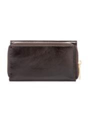 Dámska kožená peňaženka tmavohnedej farby PORES-0987-1I(W26), pohľad zozadu na produkt na bielom pozadí.