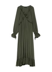 Khaki maxi šaty SUKDT-0248-55(Z25), pohľad spredu na bielom pozadí.