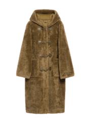 Dámsky khaki kožuch FUTDP-0070-55(Z25), pohľad na produkt spredu na bielom pozadí.