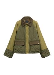 Dámska khaki bunda KURDT-0665-8B(Z26) - pohľad spredu na produkt, na bielom pozadí.
