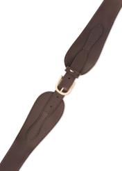 Dámsky kožený opasok hnedej farby PASDS-0330-90(Z25), detailný záber na sponu produktu, pohľad na bielom pozadí.